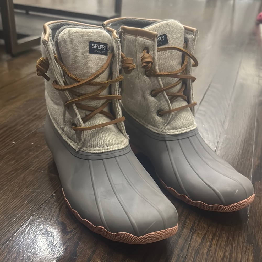 Sperry Gray and Brown Winter Rain Boots